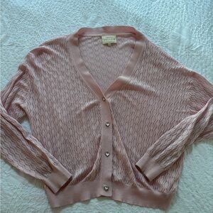 Elegant Pink Heart Button Cardigan